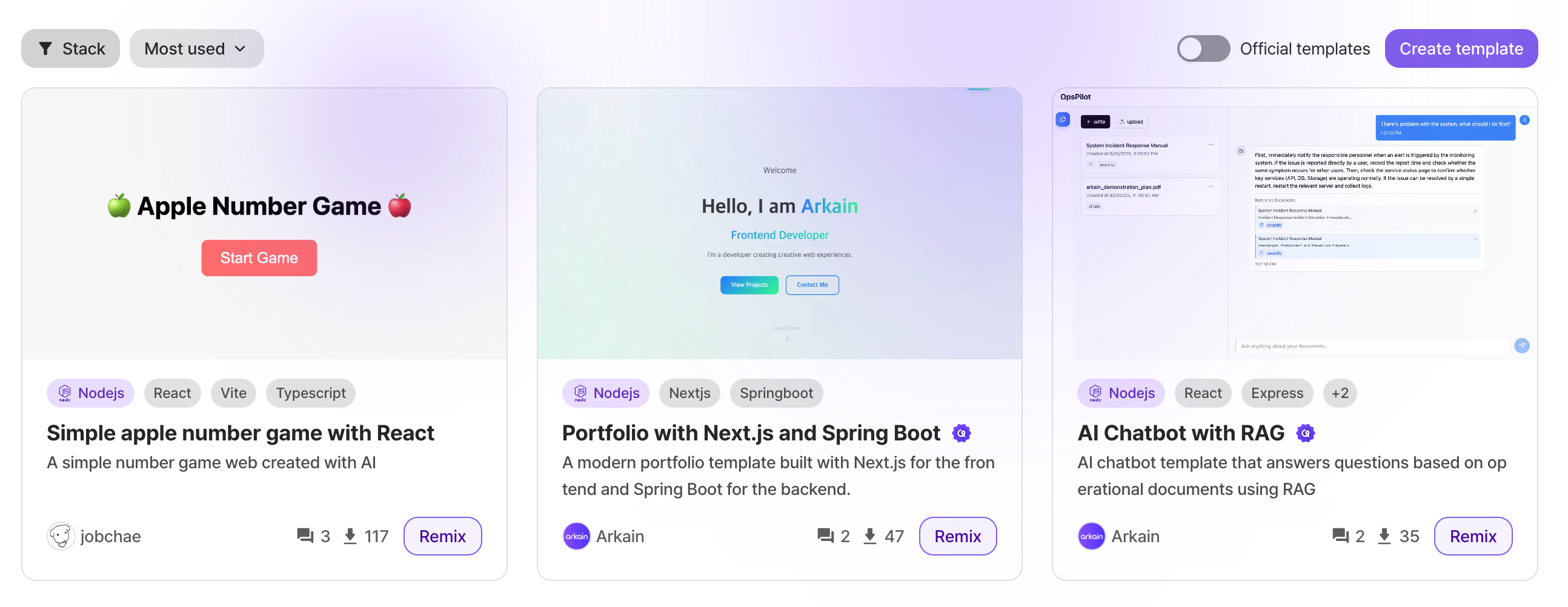 Arkain Template System Interface
